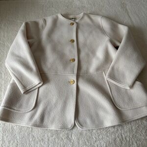 Vtg Aqua Sheen Fleece Jacket Style 657 Gold Buttons Made in USA Women's PM Cream